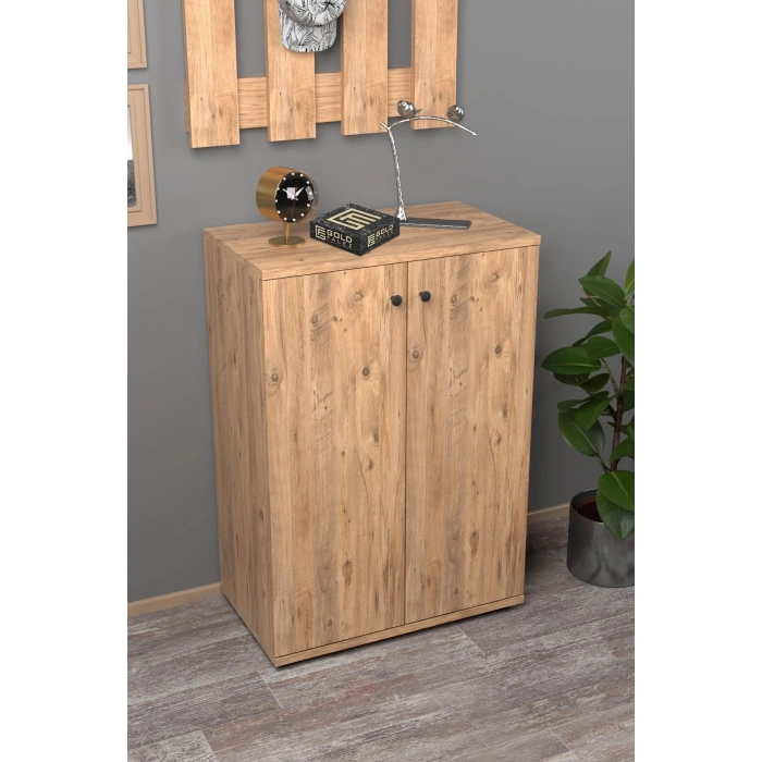 Ayakkabılık Çok Amaçlı Ayakkabı Dolabı 5 Raflı 2 Kapaklı Ceviz