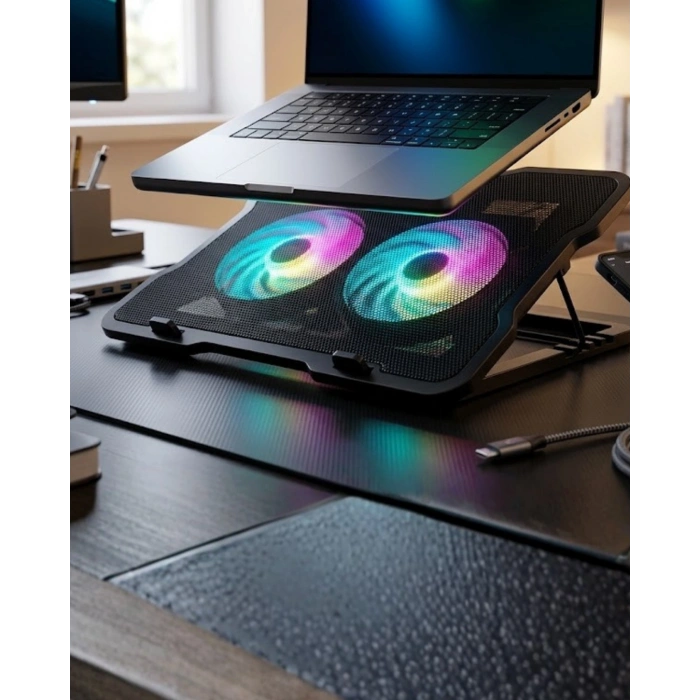 Ayarlanabilir Laptop Soğutucu Çift Fan RGB Işıklı Sessiz Çalışan