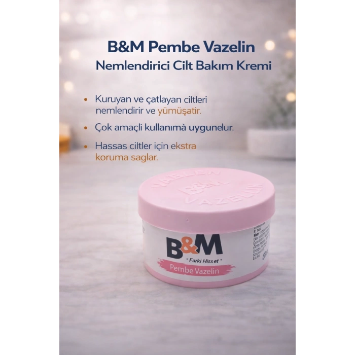 B&M Pembe Vazelin Nemlendirici Cilt Bakım Kremi Çok Amaçlı Vazelin 1 Adet