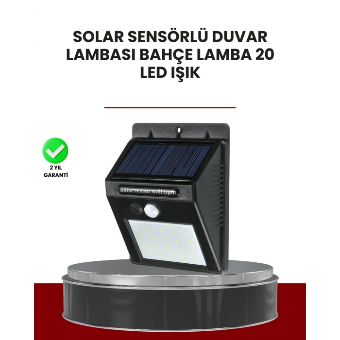 Bahçe ve Dış Mekanlar İçin Güneş Enerjili 20 LED Hareket Sensörlü Lamba