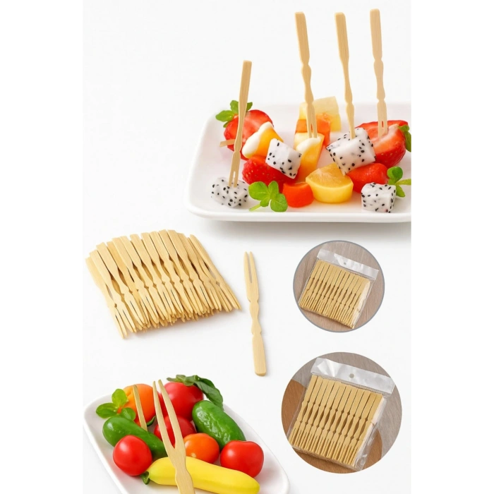 BAMBU KOKTEYL ÇUBUKLARI- SUNUM , KANEPE ÇUBUKLARI - 100 Adet- CİPS ÇATALI- BAMBU KÜRDAN
