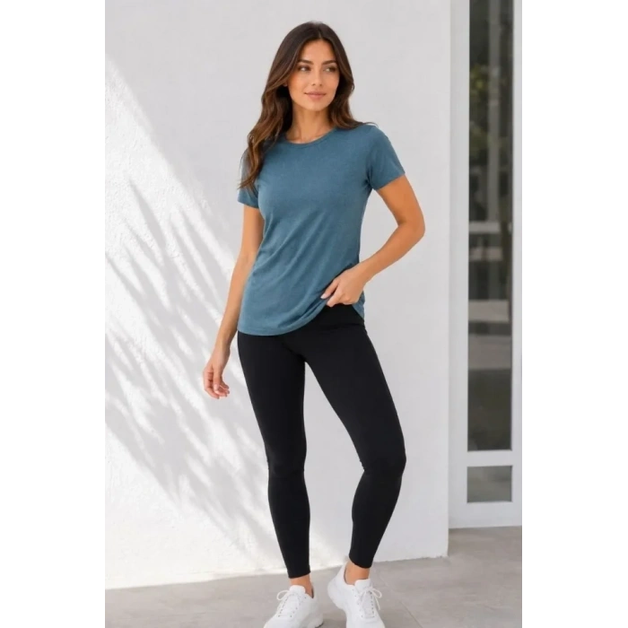 Basic Tişört Bisiklet Yaka Kısa Kol Günlük Yazlık Slim Fit T-Shirt - Füme