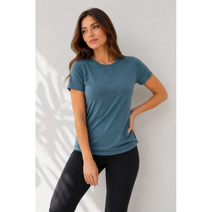 Basic Tişört Bisiklet Yaka Kısa Kol Günlük Yazlık Slim Fit T-Shirt - Füme