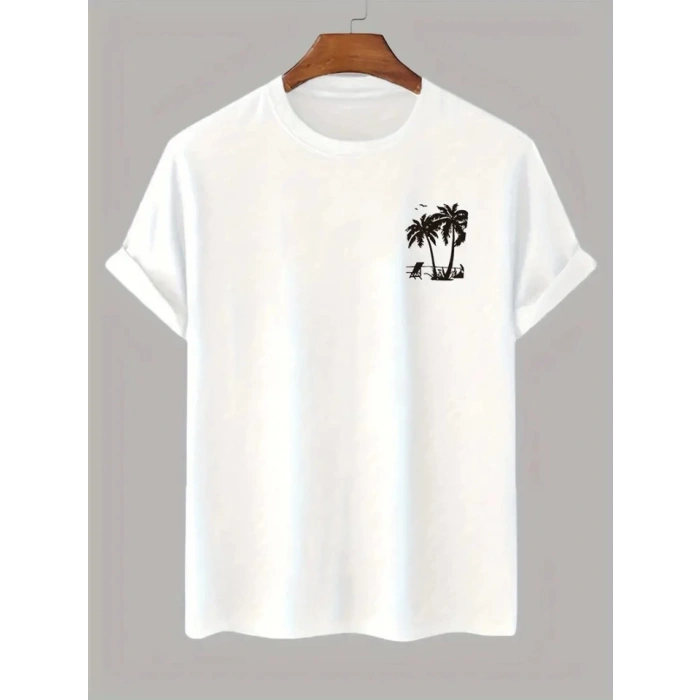 Baskılı Oversize Bisiklet Yaka T-shirt - Beyaz