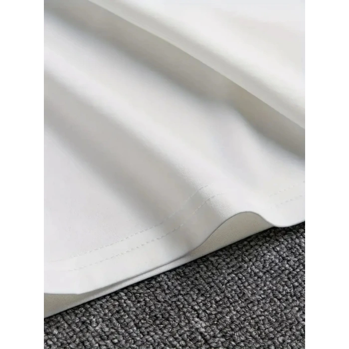 Baskılı Oversize Bisiklet Yaka T-shirt - Beyaz