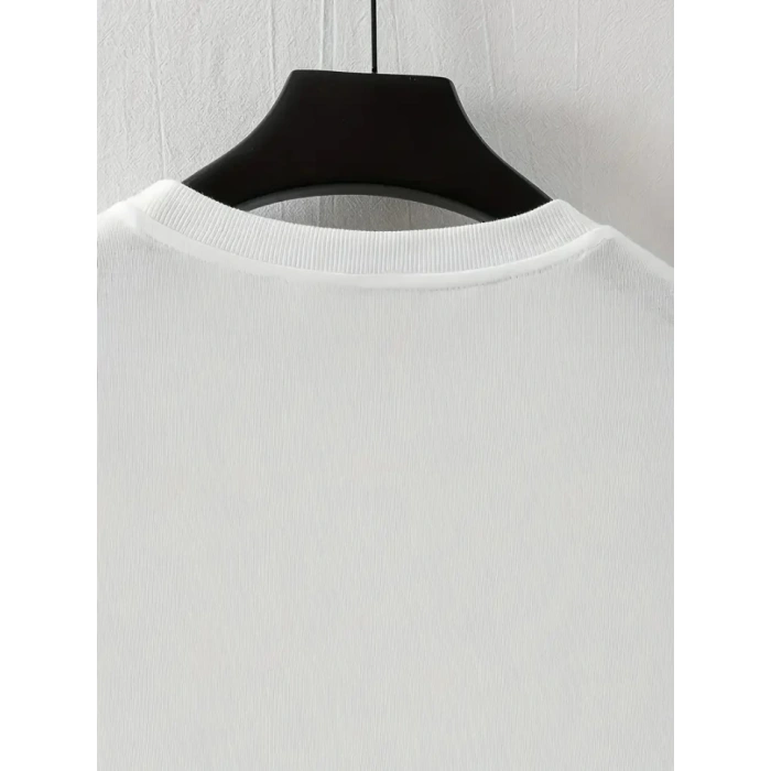 Baskılı Oversize Bisiklet Yaka T-shirt - Beyaz