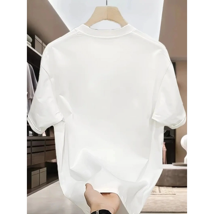 Baskılı Oversize Bisiklet Yaka T-shirt - Beyaz