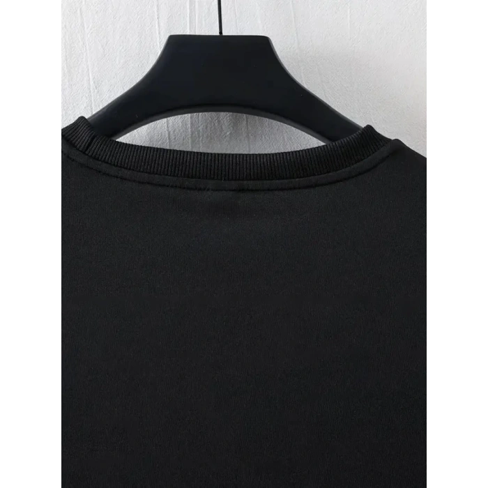 Baskılı Oversize Bisiklet Yaka T-shirt - Siyah