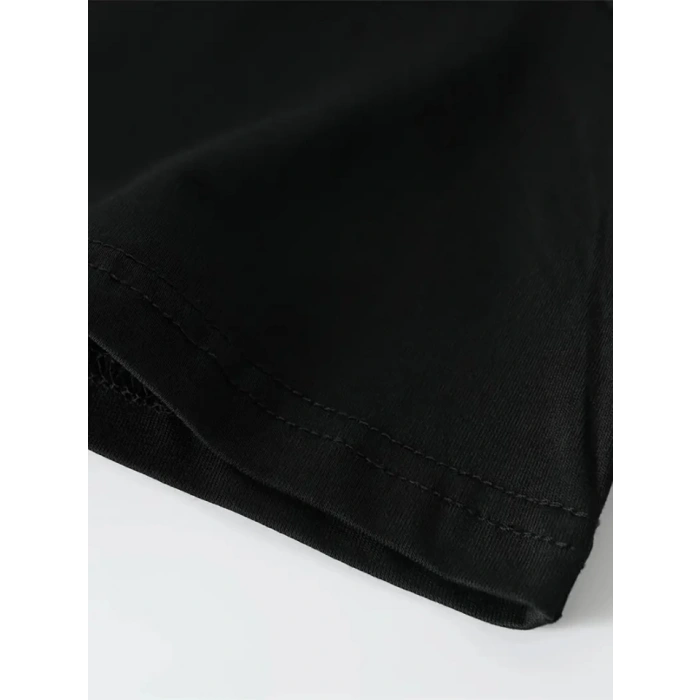 Baskılı Oversize Bisiklet Yaka T-shirt - Siyah