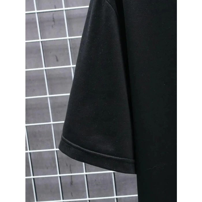 Baskılı Oversize Bisiklet Yaka T-shirt - Siyah
