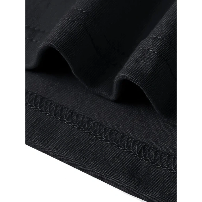 Baskılı Oversize Bisiklet Yaka T-shirt - Siyah