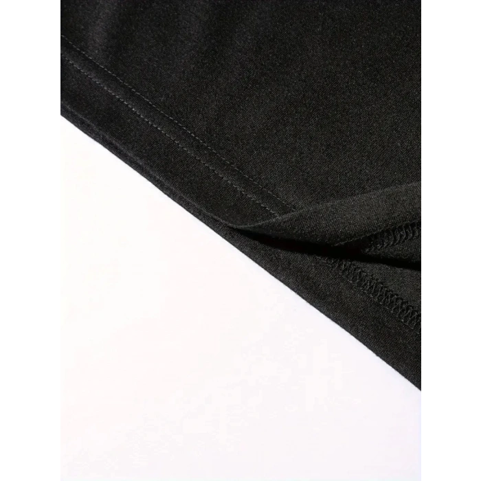 Baskılı Oversize Bisiklet Yaka T-shirt - Siyah