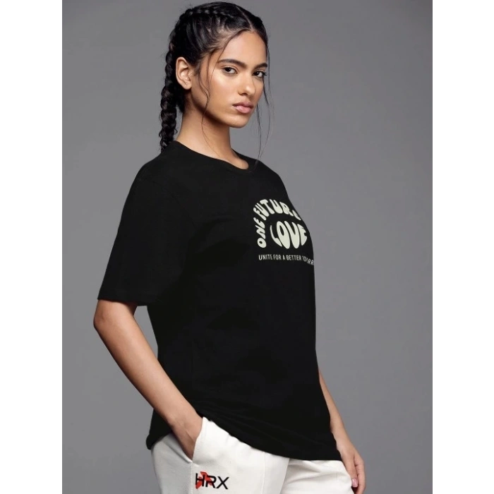 Baskılı Oversize T-shirt - Siyah