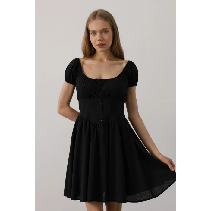 Beli Korseli Mini Elbise - Siyah