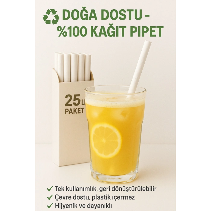 BEYAZ PİPET- KAĞIT SİYAH PİPET- KOKTEYL PİPETİ- 25 ADET