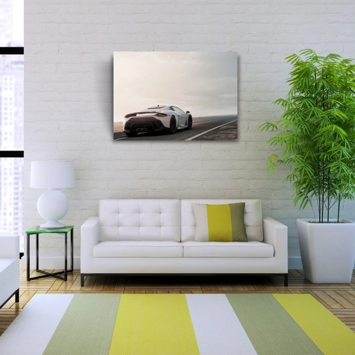 Beyaz Spor Araba Fotoğrafı Kanvas Tablo 50 x 70
