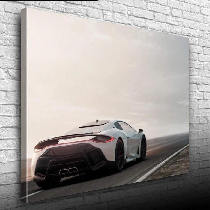 Beyaz Spor Araba Fotoğrafı Kanvas Tablo 50 x 70