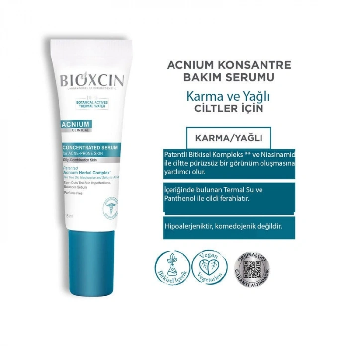 Bioxcin Acnium Karma ve Yağlı Ciltler İçin Konsantre Bakım Serumu 15 ml