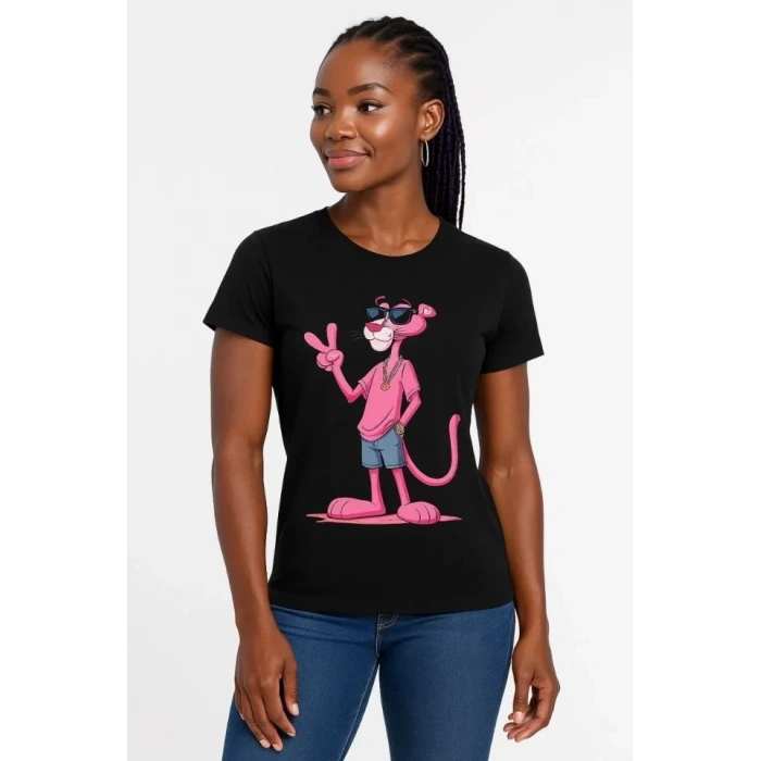 Bisiklet Yaka Kısa Kollu Baskılı T-shirt - Siyah