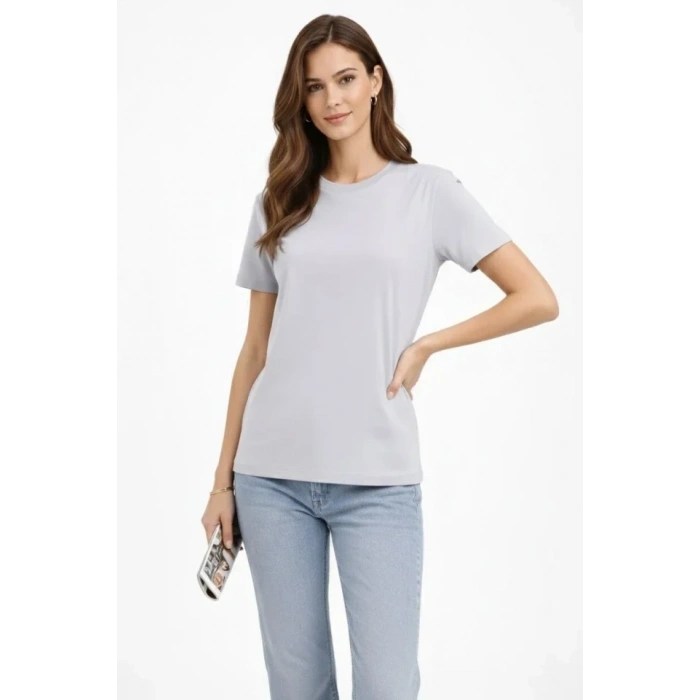 Bisiklet Yaka Tişört  Regular Kalıp Basic Pamuklu  Günlük Kullanım  T-shirt - Gri