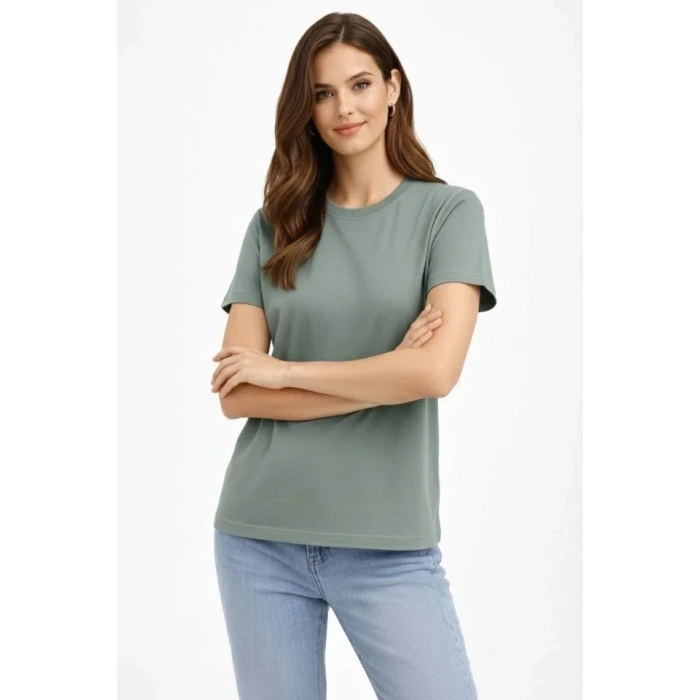 Bisiklet Yaka Tişört Regular Kalıp Basic Pamuklu Günlük Kullanım T-shirt - Mint Yeşili