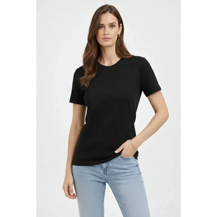 Bisiklet Yaka Tişört Regular Kalıp Basic Pamuklu Günlük Kullanım T-shirt - Siyah