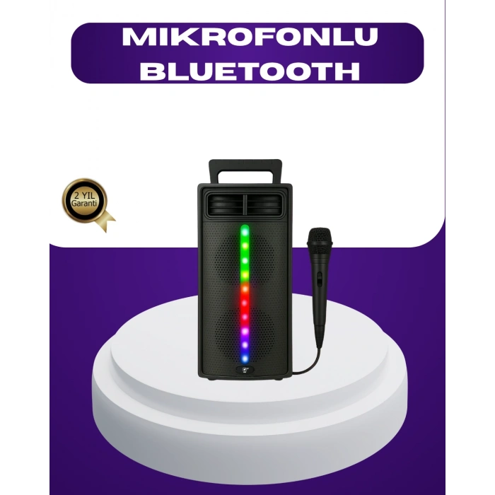 Bluetooth Işıklı Hoparlör – 2x5W Güç | USB + TF Kart + FM Radyo | Siyah Renk