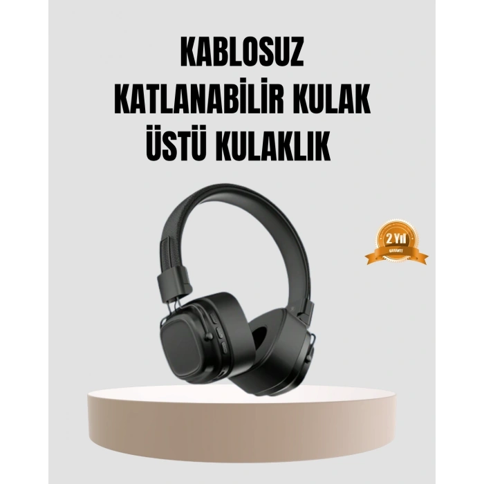 Bluetooth Kablosuz Kulak Üstü Kulaklık Katlanabilir Konforlu ve Şık Tasarımlı