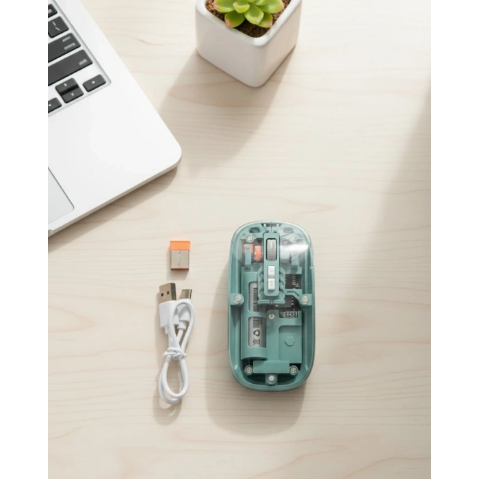 Bluetooth ve 2.4G USB Destekli Pilli Kablosuz Şeffaf Mouse