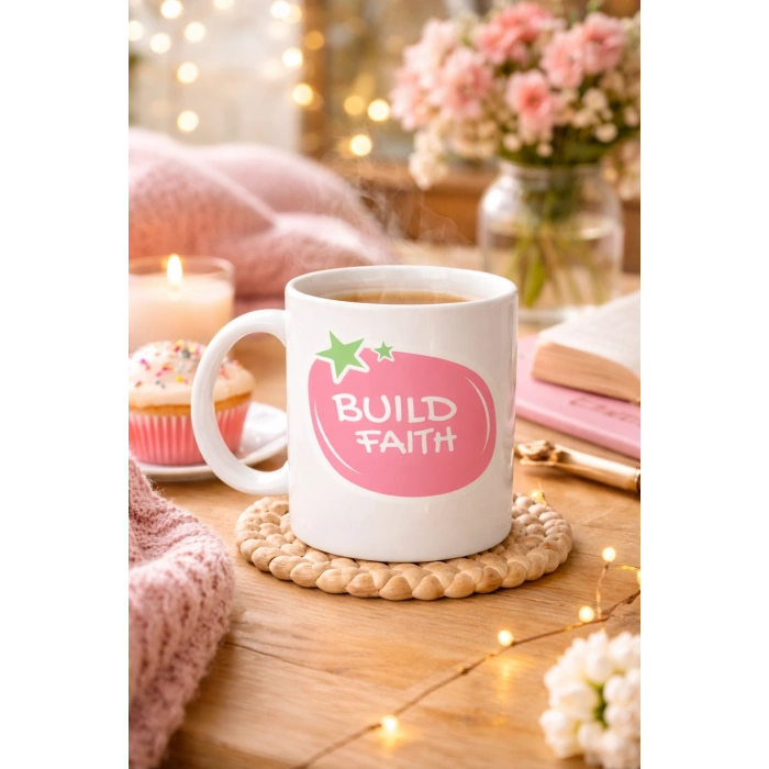 Build Faith UMUDUNU İNŞA ET Yazılı Porselen Kupa MODEL 151 – Motivasyon Temalı, Kahve & Çay Kupası – Hediye Seçeneği