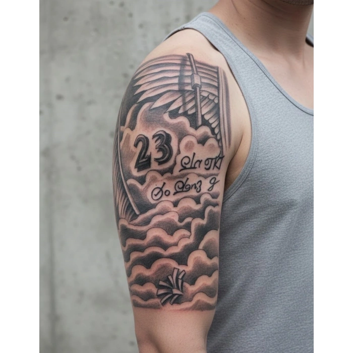 Bulutlar Melek Kanatları Geçici Dövme Şablonu Büyük Boy