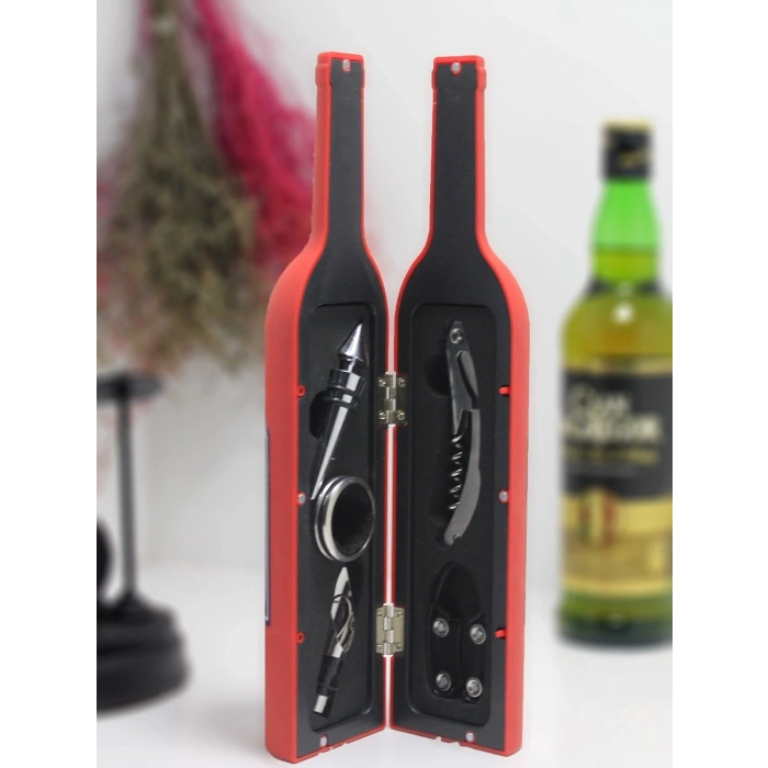 Büyük Boy Şişe Tirbuşon Seti Kırmızı