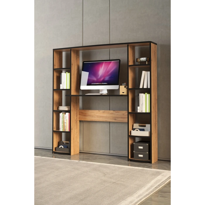 Çalışma Masası 10 Raflı Kitaplık Raf Atlantik Çam