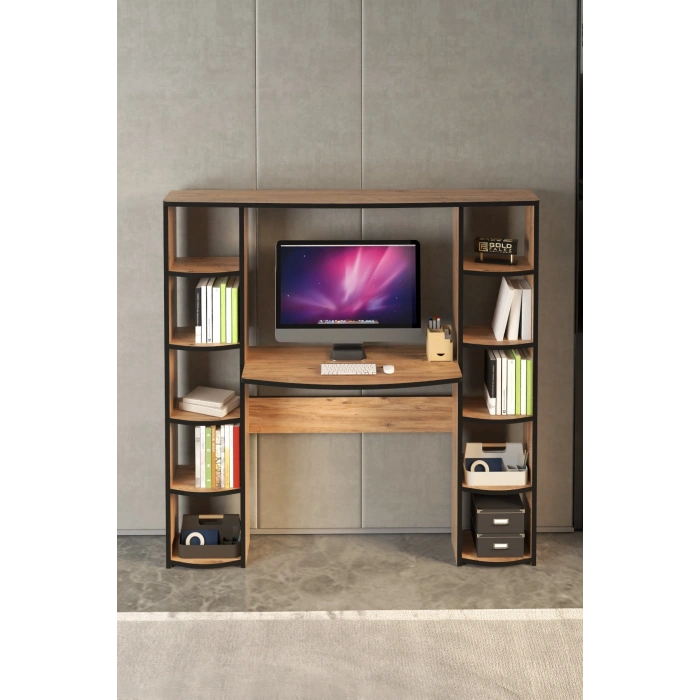 Çalışma Masası 10 Raflı Kitaplık Raf Atlantik Çam