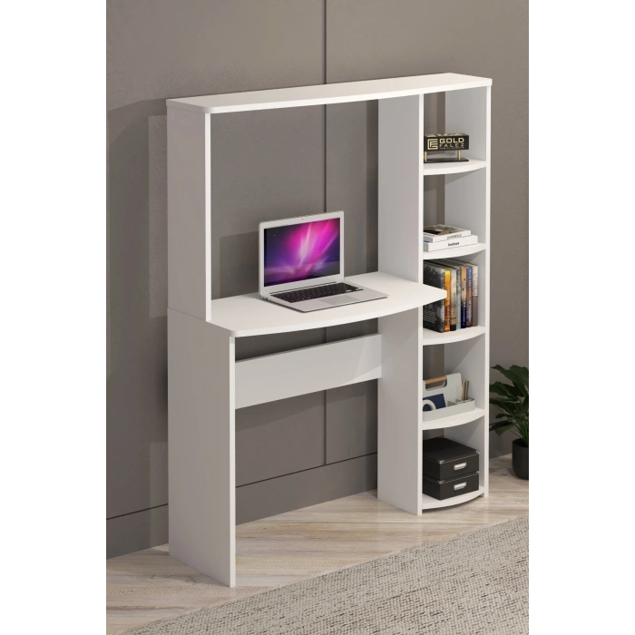 Çalışma Masası 5 Raflı Kitaplık Beyaz