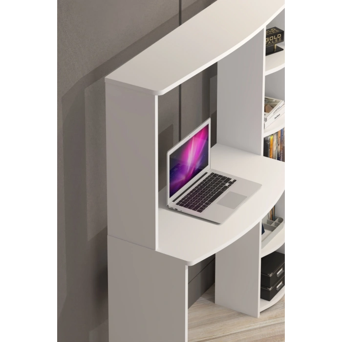 Çalışma Masası 5 Raflı Kitaplık Beyaz