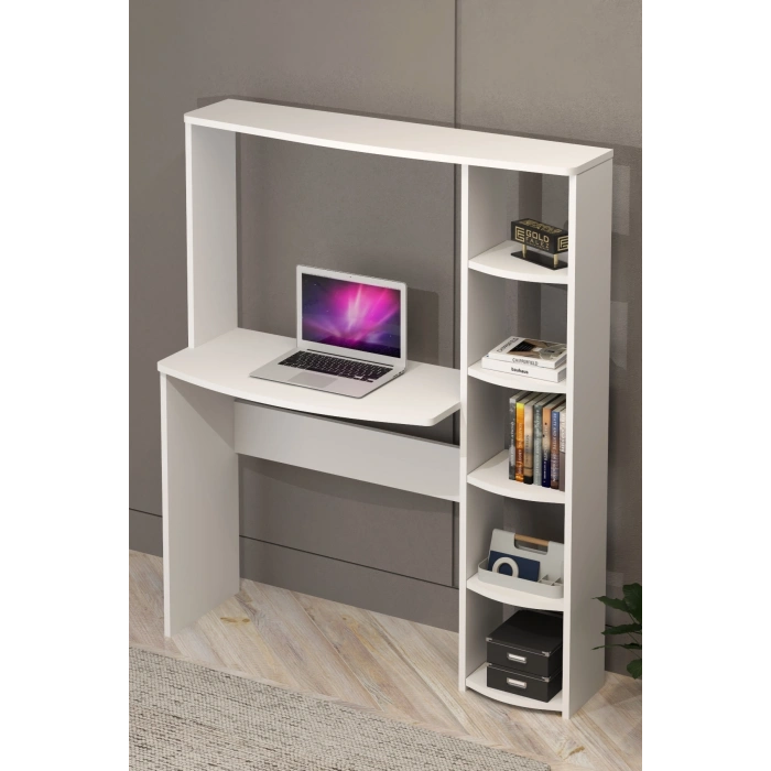 Çalışma Masası 5 Raflı Kitaplık Beyaz