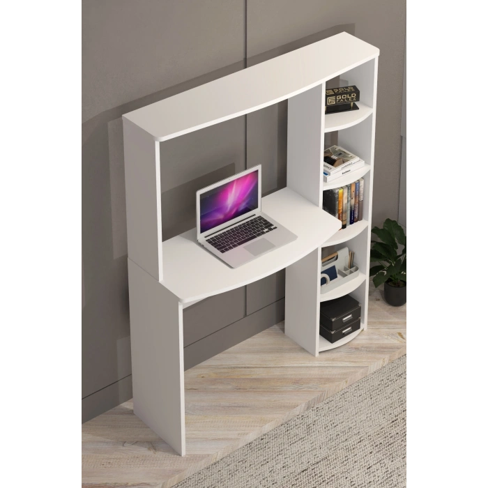 Çalışma Masası 5 Raflı Kitaplık Beyaz