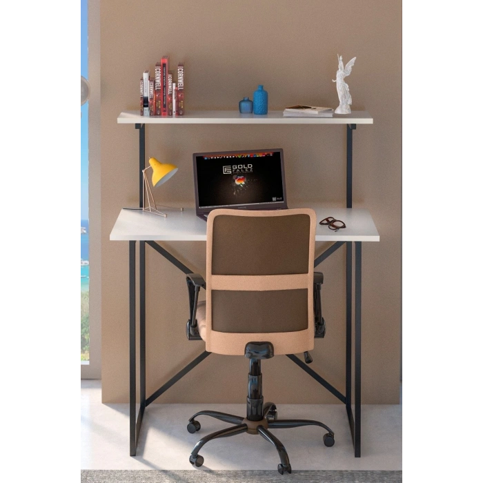 Çalışma Masası Raf Kitaplık Çok Amaçlı Ofis Masa Beyaz