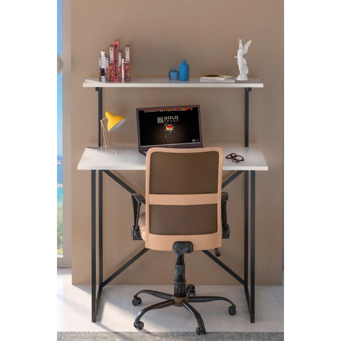 Çalışma Masası Raf Kitaplık Çok Amaçlı Ofis Masa Beyaz