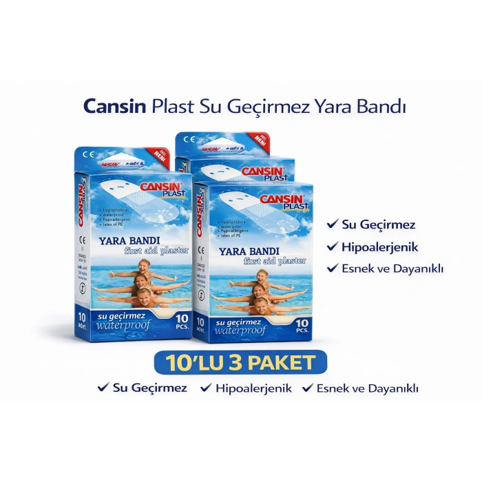 Cansın Plast Su Geçirmez Yara Bandı 10lu 3 Paket Waterproof First Aid Plaster