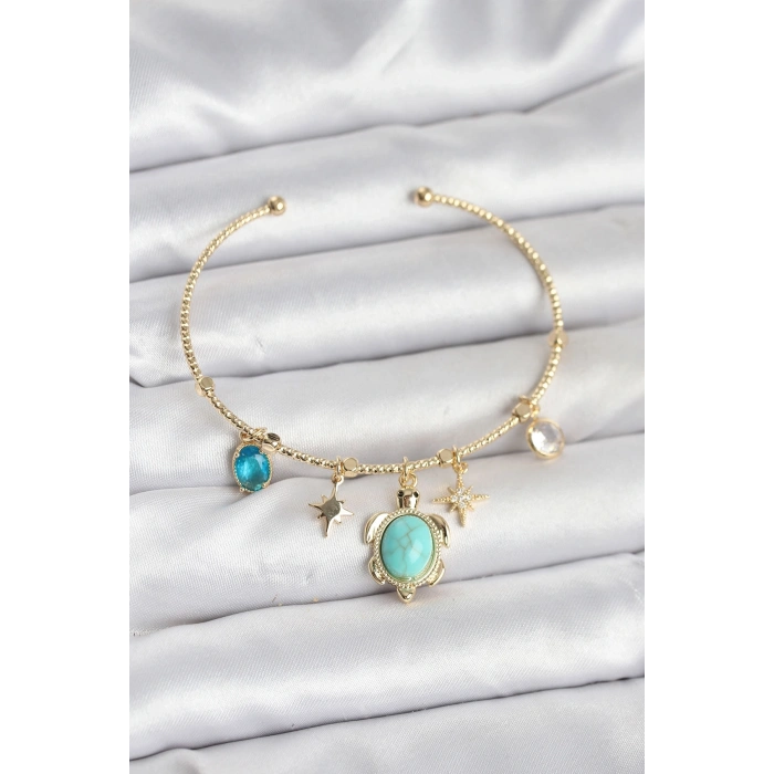 Caretta Caretta Charmlı Gold Renk Kadın Bileklik