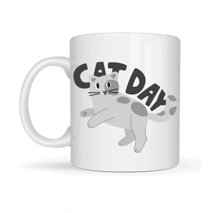 Cat Day Kedi Desenli Porselen Kupa MODEL 67 – Sevimli Kedi Figürlü, Günlük Kullanıma Uygun, Kahve & Çay Kupası