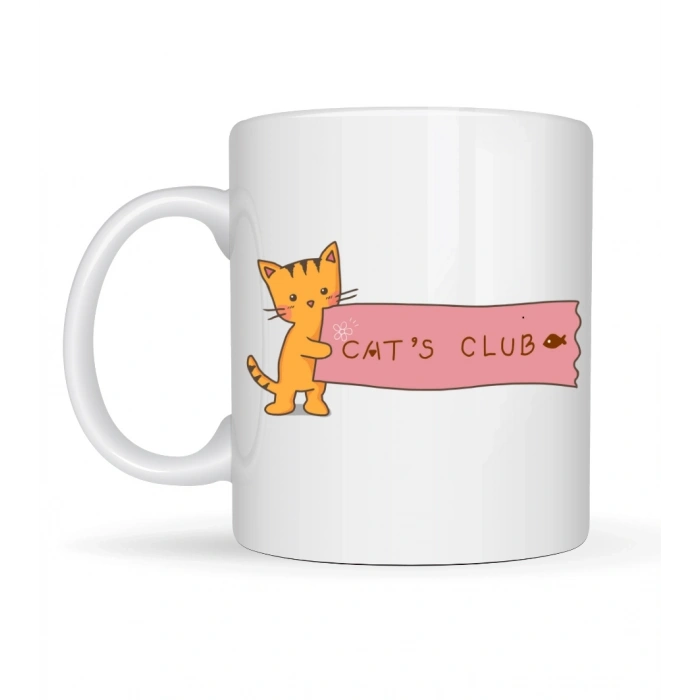 Cat’s Club Kedi Desenli Porselen Kupa MODEL 68 – Sevimli Turuncu Kedi Figürlü, Kahve & Çay Kupası, Kedi Severlere Özel Hediye