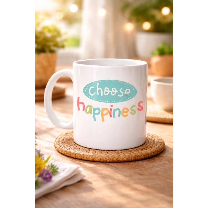 Choose Happiness MUTLULUĞU SEÇ Yazılı Porselen Kupa MODEL 156 – Motivasyon Kupası – Renkli Tasarım – Kahve & Çay Kupası – Mutluluk Temalı Hediye
