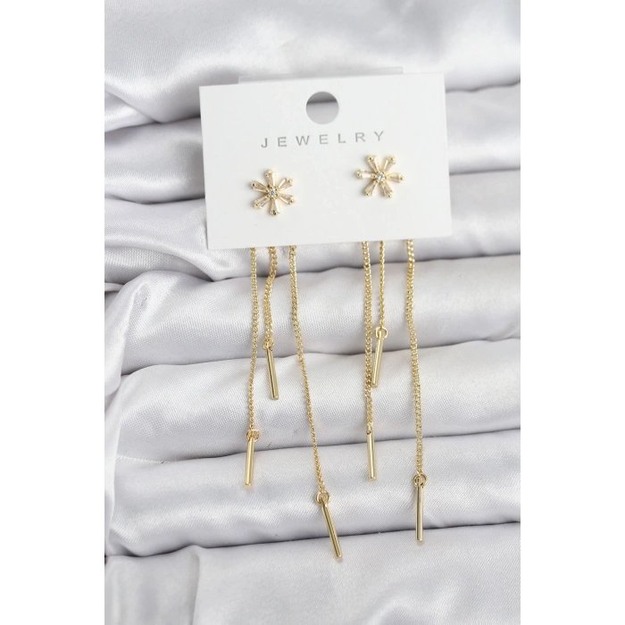 Çiçek Model Gold Pirinç Sallantılı Kadın Küpe