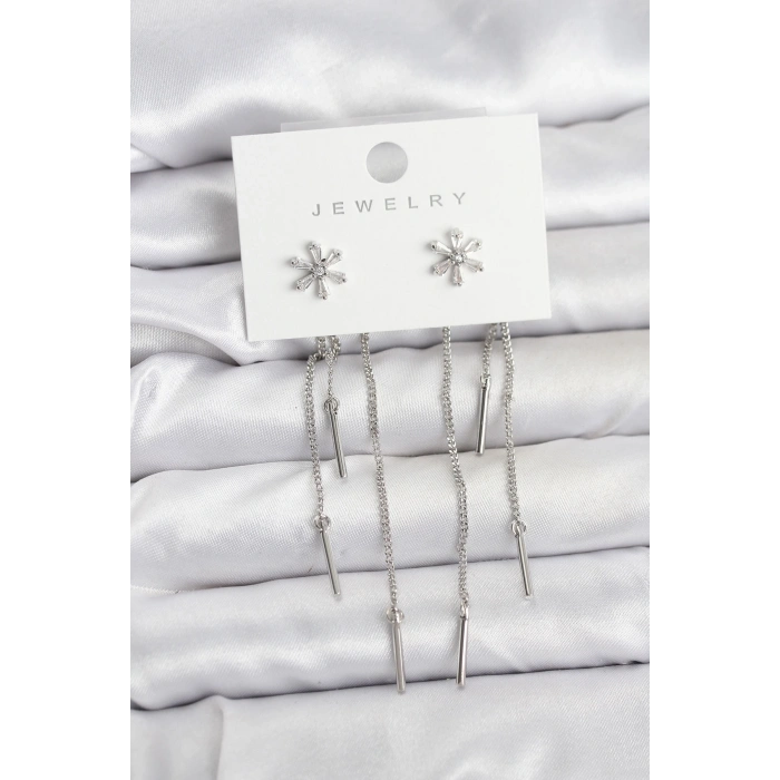 Çiçek Model Gümüş Pirinç Sallantılı Kadın Küpe