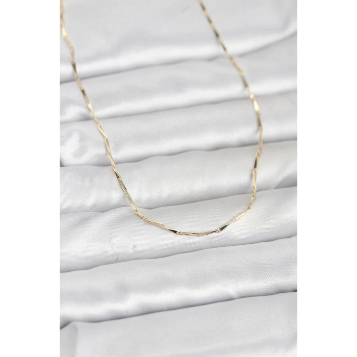 CM 14K Gold Renk Çubuk Kesme Zincir Model 60 cm Kadın Kolye