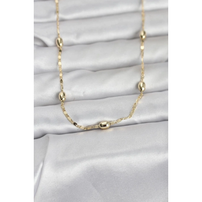 CM 14K Gold Renk Damla Topçuklu Zincir Model 60 cm Kadın Kolye
