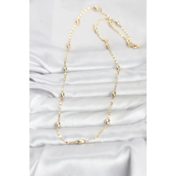 CM 14K Gold Renk Damla Topçuklu Zincir Model 60 cm Kadın Kolye